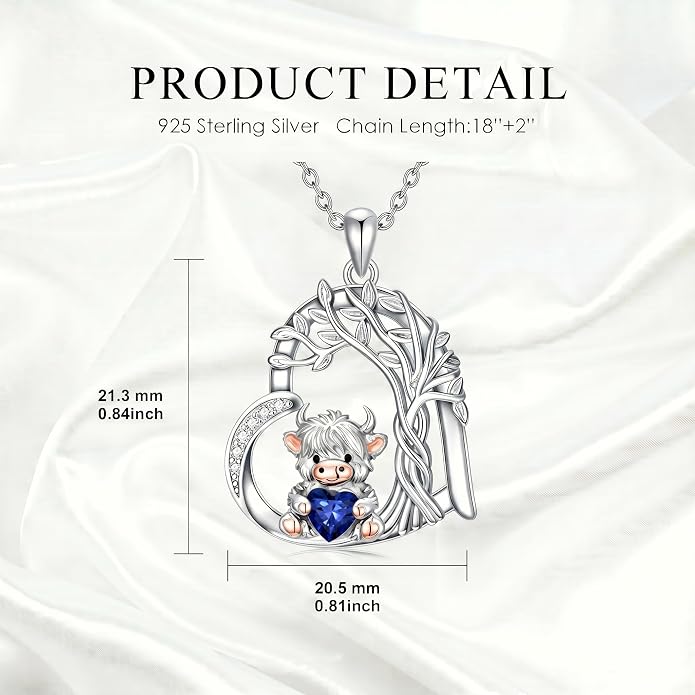 PELOVNY Teddy Bear Necklace for Women 925 Sterling Silver Bear/Highland Cow/Fox/Cat/Axolotl Birthstone Necklace Christmas Birthday Jewelry Gifts for Mom Daughter Wife Sister