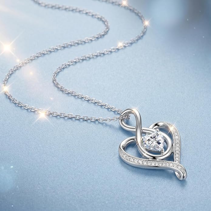 Birthstone Necklace for Women Heart Necklace S925 Sterling Silver Infinity Love Birthday Gifts for Mom Women Wife Girlfriend