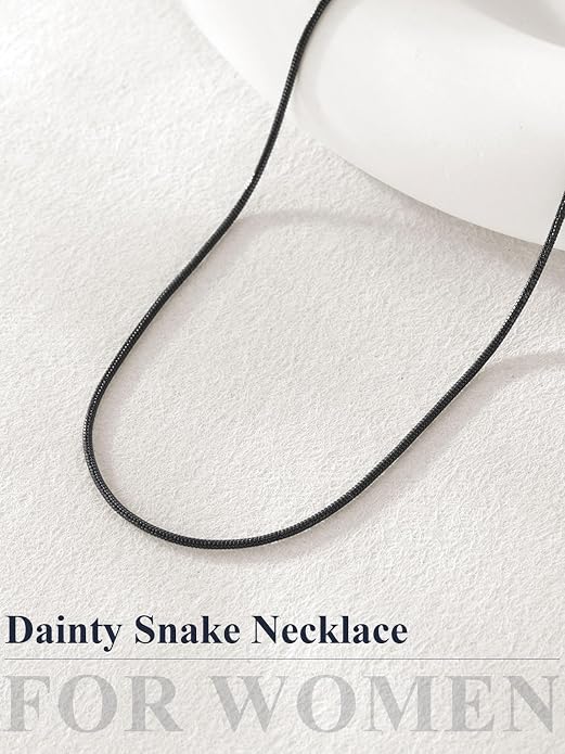 U7 Snake Necklace for Women 14K Gold Plated/Silver/Rose Gold/Black Chain Necklace Hypoallergenic, Stainless Steel Tiny Snake Chain Necklace 1/1.2/1.5/2MM, 14-30" Adjustable Minimalist Gift