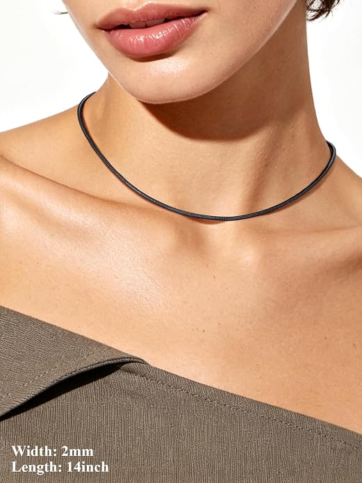 U7 Snake Necklace for Women 14K Gold Plated/Silver/Rose Gold/Black Chain Necklace Hypoallergenic, Stainless Steel Tiny Snake Chain Necklace 1/1.2/1.5/2MM, 14-30" Adjustable Minimalist Gift