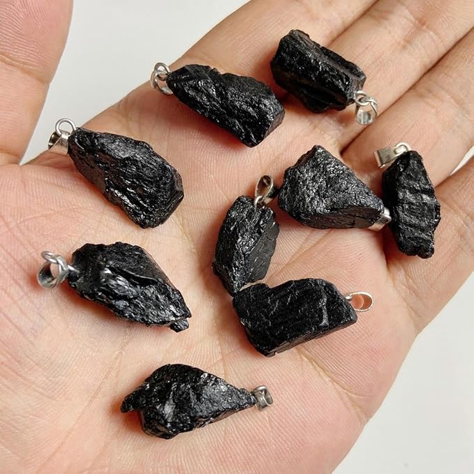 10pcs Irregular Raw Natural Black Agate Rock Stone Pendant Healing Crystal Chakra Gemstone Charm for Jewelry Making DIY Necklace Earrings Accessories Reiki