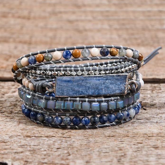YGLINE Boho Handmade Wrap Leather Tube Crystal Stone Bracelet for Women