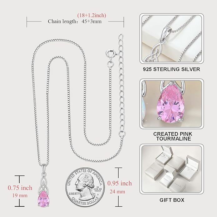 STARCHENIE Teardrop Necklace for Women 925 Sterling Silver Irish Celtic Knot Pendant Birthstone Jewelry