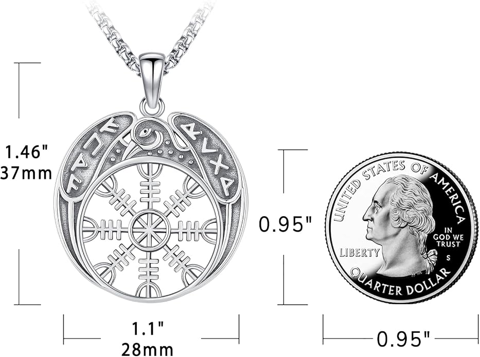 Eusense Viking Necklace for Men Women 925 Sterling Silver Pendant Thors Hammer/Norse Runes/Odin's Ravens/Wolf/Dragon/Snake/Yggdrasil/Freya/Helm of Awe/Valknut/Triskelion/Axe/Shield Viking Jewelry