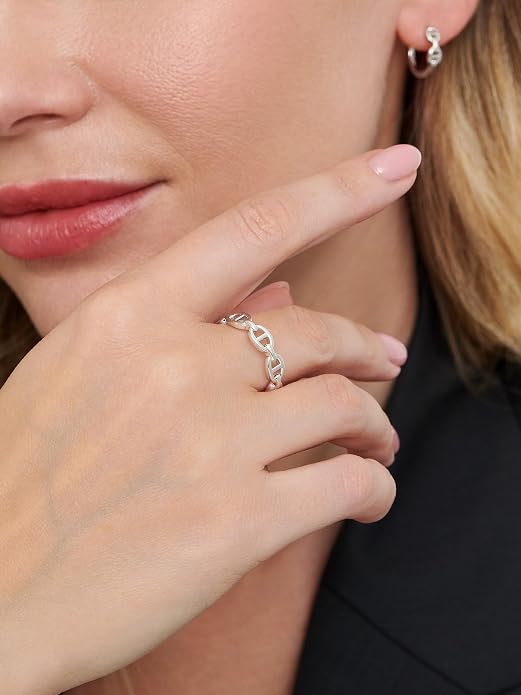 DEVATA Gold or Rhodium Plated Sterling Silver 925 – Eternity, Band Ring for Women – Heart, Knot, Clover, Infinity, Mariner, Cable, Curb, Cuban, Figaro, Daisy, Rope, Ribbed, Dome