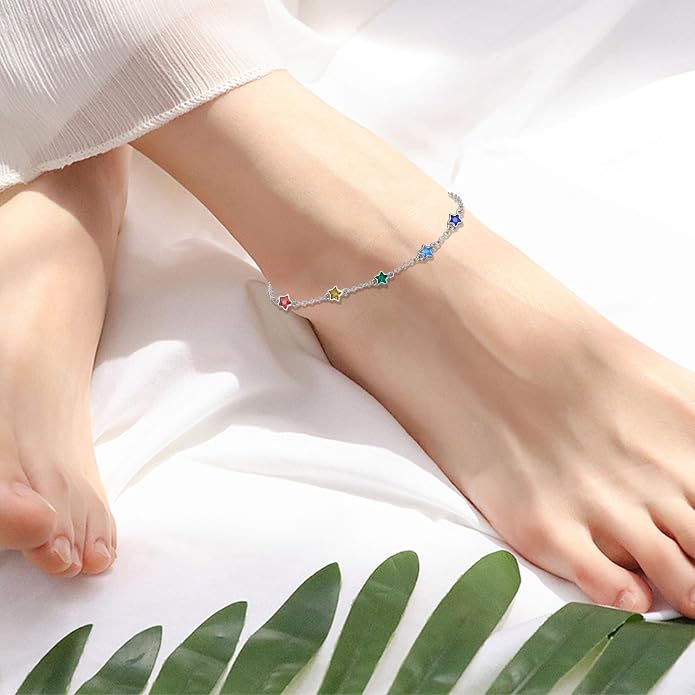 MEDWISE Sterling Silver Chakra Anklet 7 Chakra Beach Anklet Bracelet Link Chain Ankle Bracelet Gift for Women