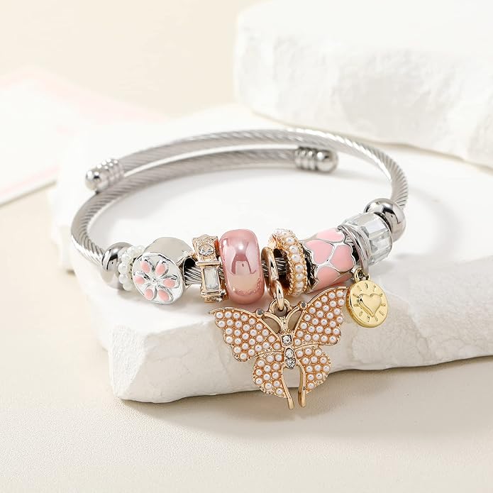 DS Charm Bracelets for girls,exquisite cute cartoon friendship bracelets Silver Stainless Steel Bangle with birthday Gift box, Adjustable girls jewelry Suitable for holiday gifts