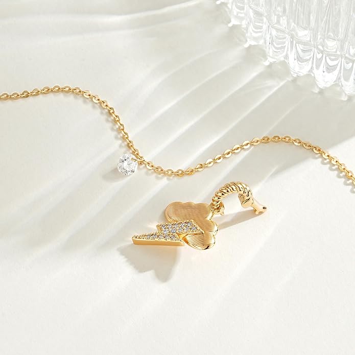 Fashion Dainty Necklace for Women - 14K Gold Plated Detachable Pendant with Cubic Zirconia Accent, Hypoallergenic Layering Jewelry for Women, Trendy Storm Charm Necklace for Daily Wear & Gifting