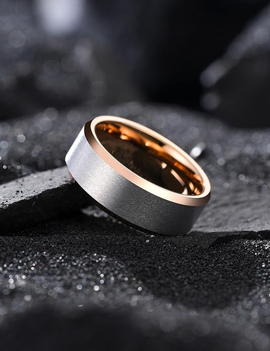 King Will Tungsten Men's Wedding Ring - Available in 6mm to 10mm, Black/Silver, Matte Finish, Beveled Polished Edge, Comfort Fit