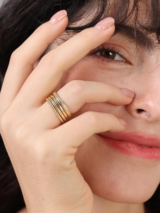 14K Gold Filled Rings for Women, Dainty Stacking Rings for Women, Thin Gold Band Ring Plain Statement Ring Comfort Fit Size 6-10