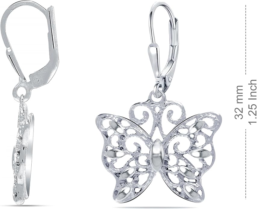 Charmsy 925 Sterling Silver Filigree Earrings for Women | Lightweight Diamond-Cut Openwork Leverback Dangle Earrings | Romantic Jewelry Gifts for Women