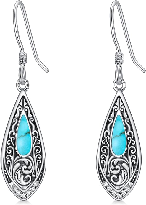 PROESS Moonstone Turquoise Malachite Dangle/Hoop Earrings 925 Sterling Silver Infinity/Wave/Celtic Knot/Clover Filigree Teardrop Earrings Jewelry Presents for Women