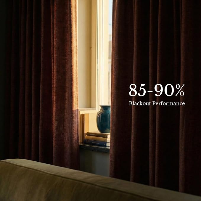 NICETOWN Heavyweight Pinch Pleat Earthy Terracotta 90" Long Curtains 395GSM, Room Darkening Faux Linen Drapery for Boho Living Room, Double-Sided Textured Panels with Hooks(40" Wide, Set of 2)