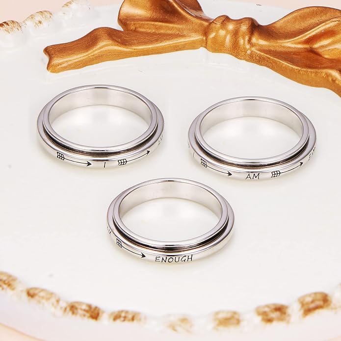 Alphm S925 Sterling Silver Spinner Fidget Anxiety Worry Relieving Boredom ADHD Autism Band Rings