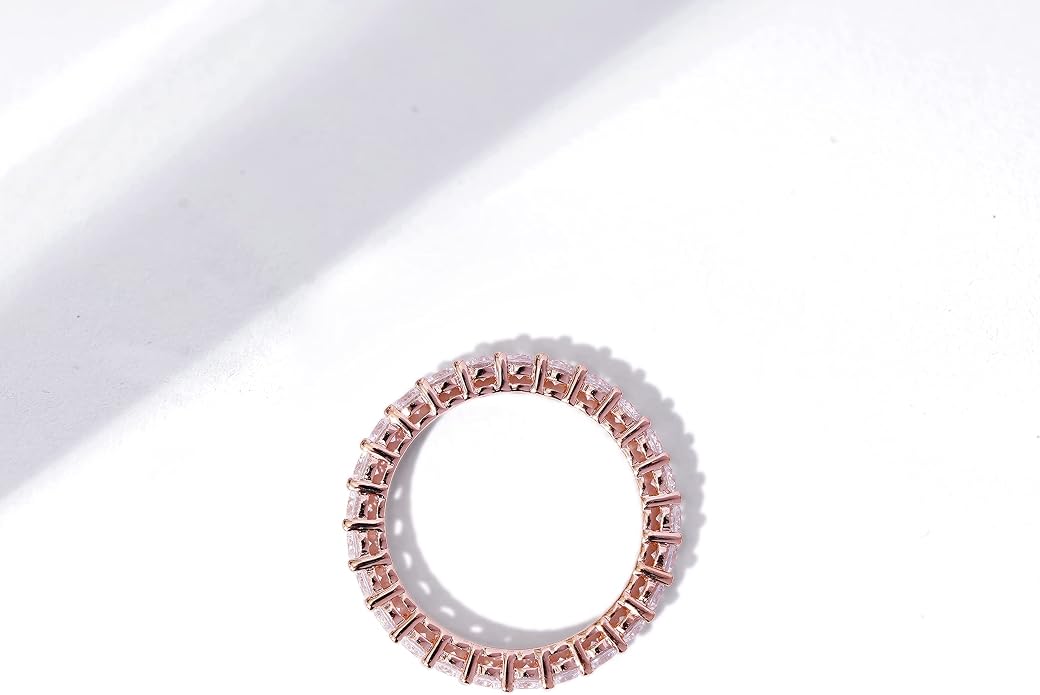 Amazon Essentials Platinum or Gold Plated Sterling Silver All-Around Band Ring set with Round Infinite Elements Cubic Zirconia