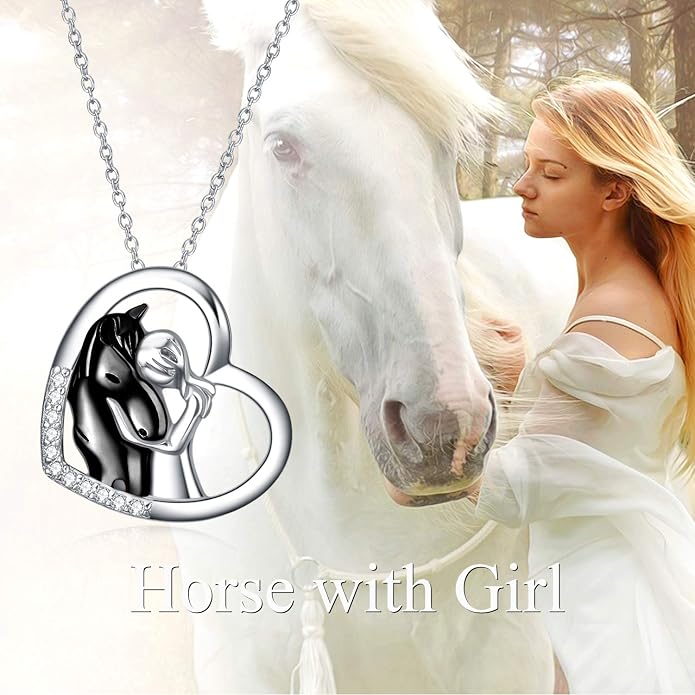 YFN Horse Pendant Necklace Jewelry 925 Sterling Silver Women Embrace Horse Gift For Women