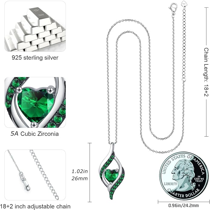 KiiKii Birthday Gifts for Women Birthstone Necklace Platinum Plated 925 Sterling Silver Forever Love Heart Pendant Meaningful Jewelry Gifts for Wife Mom
