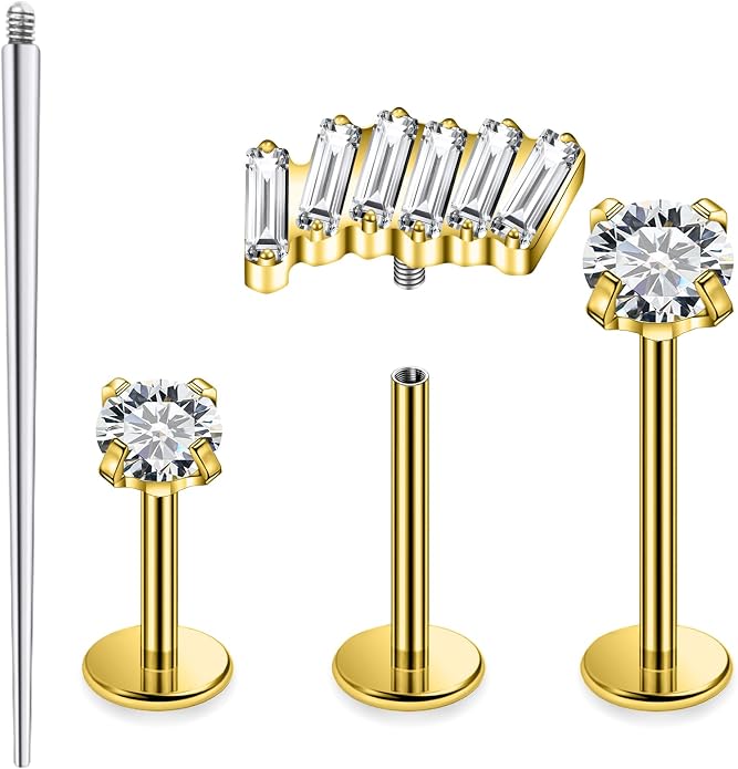 20G 18G 16G Astm F136 Titanium Internal Thread Flat Back Earrings Nose Studs Tragus Forward Helix Conch Cartilage Lobe Earring Stud Medusa Labret Monroe Lip Ring Piercing Jewelry For Women Men