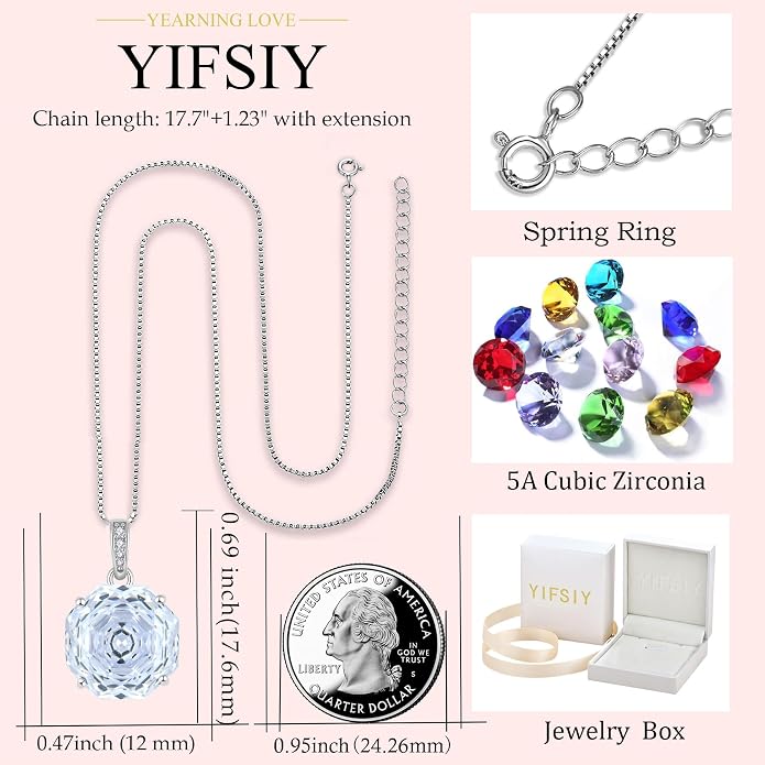 YIFISIY Rose Necklaces for Women, 925 Sterling Silver Rose cut Birthstone Pendant Octagonal Flower Jewelry Gifts for Her