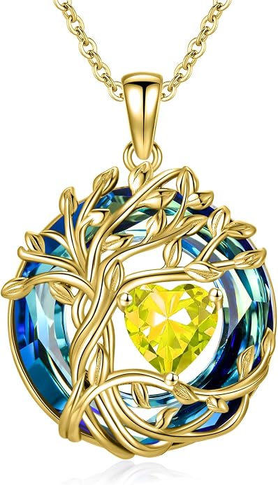 TOUPOP Tree of Life Birthstone Necklace Sterling Silver Pendant Birthstone Necklaces with Blue Crystal Anniversary Birthday Jewelry for Women Mom Wife Her