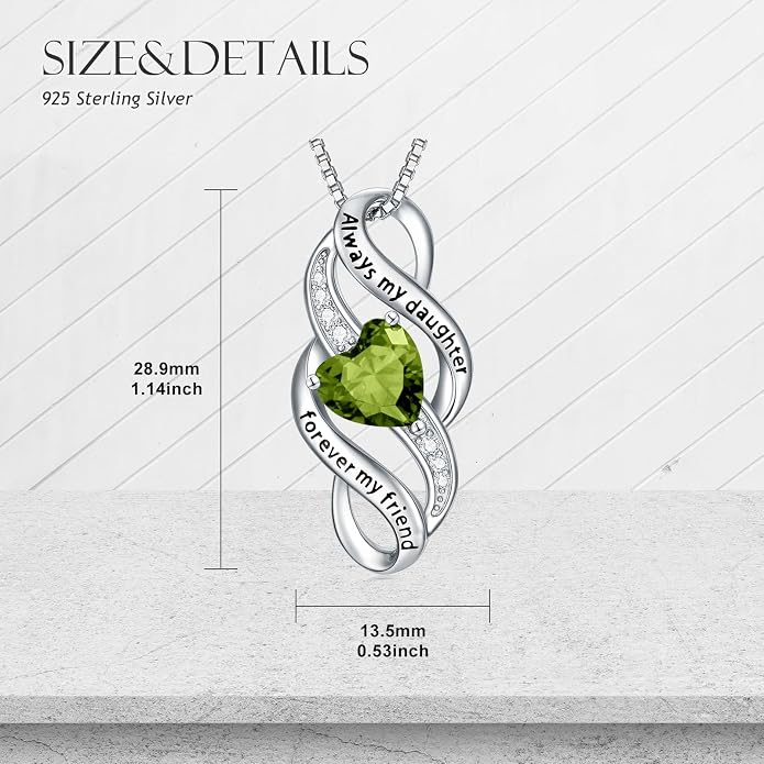 Daughter Necklace 925 Sterling Silver Always My Daughter Forever My Friend Infinity Necklace to Daughter Birthday Gift from Mom with 12 Birthstones