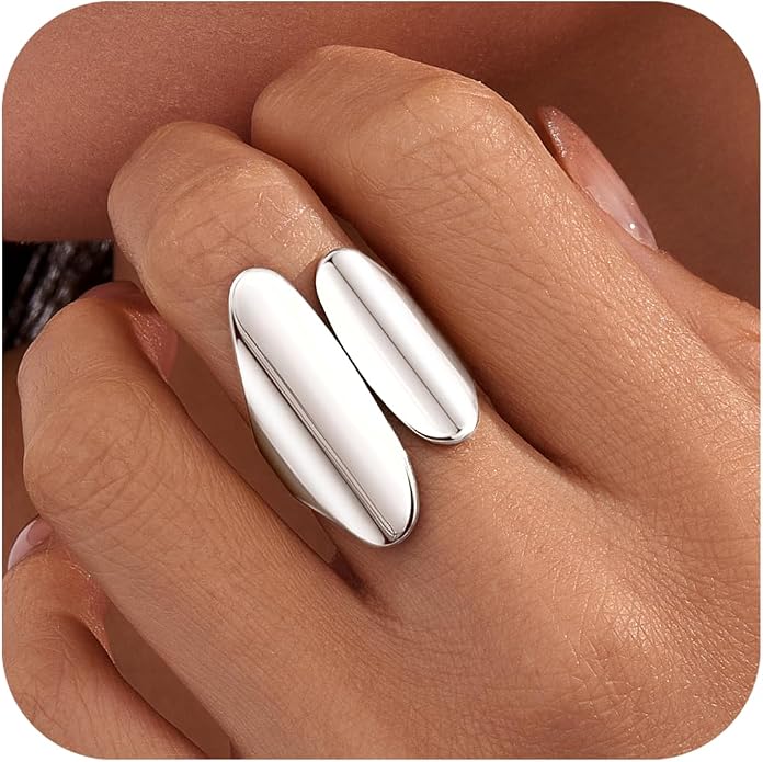Gelbesty Waterproof Gold Statement Rings for Women, 14K Gold Plated Chunky Open Stackable Rings Non Tarnish Fashion Adjustable Stainless Steel Pinky Knuckle Signet Vintage Ring Jewelry Size 5-11