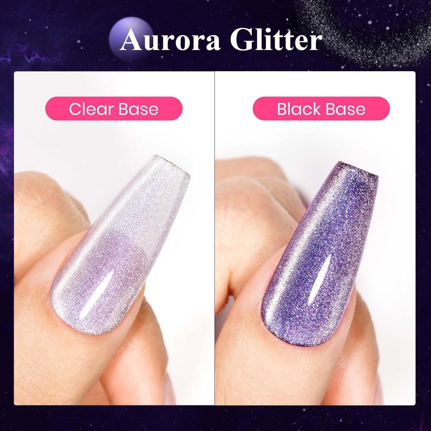 MIZHSE Cat Eye Gel Nail Polish, Aurora Purple Magnetic Gel Polish with Magnet Stick, Shiny Glitter Cateye Nail Gel Soak Off Nail Art Manicure Home