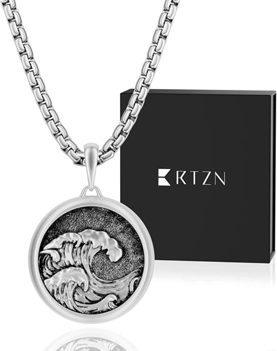 RTZN® Pendant Necklace for Men – Premium Stainless Steel Silver Pendant Necklace with 22" Chain – Waterproof & Non-Tarnish Small Pendants for Men – Bold Symbols of Strength & Legacy