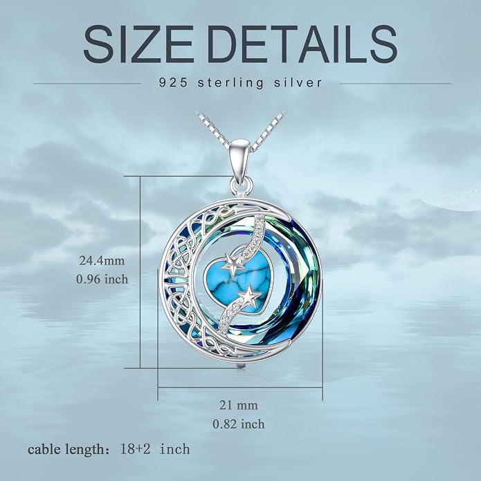 TOUPOP Birthstone Necklace 925 Sterling Silver Moon and Star Pendant Celtic Moon Jewelry with Blue Crystal Anniversary Birthday Gifts for Women Mom Wife Her