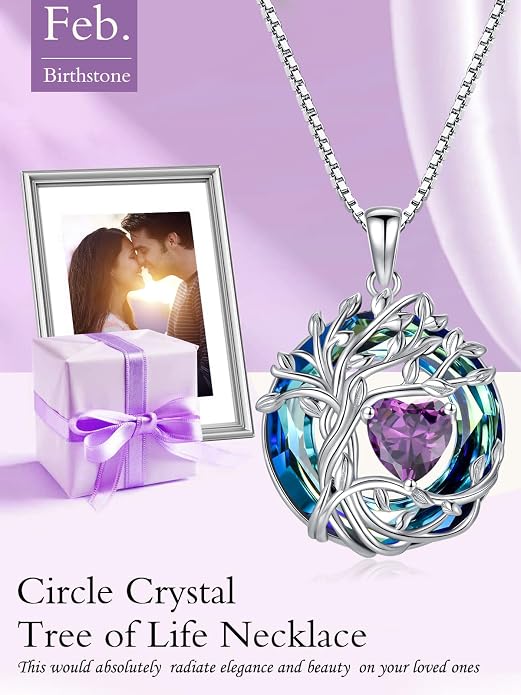TOUPOP Tree of Life Birthstone Necklace Sterling Silver Pendant Birthstone Necklaces with Blue Crystal Anniversary Birthday Jewelry for Women Mom Wife Her