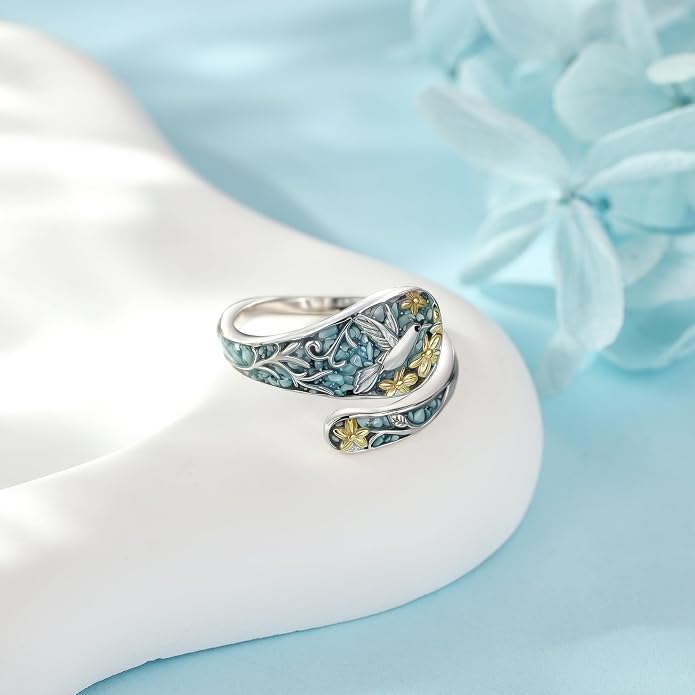 SNOWELLE Turquoise Spoon Rings S925 Sterling Silver Turquoise Adjustable Ring Jewelry Gift for Women Men