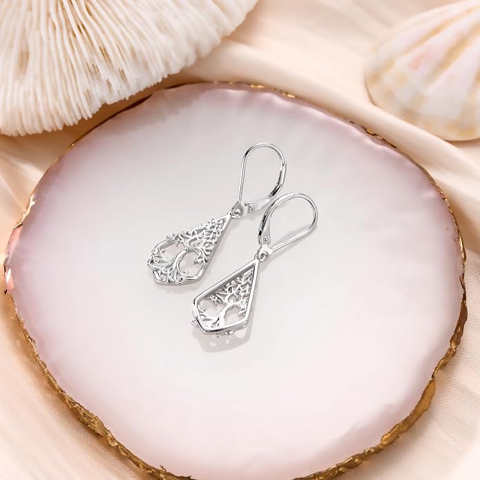 WINNICACA Sterling Silver Dangle Drop Earrings for Women Mom Flower Leverback Earrings Jewelry Christmas Anniversary Birthday Gifts