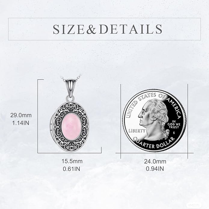 CRMAD Opal/Moonstone/Turquoise Locket Necklace for Women Sterling Silver Oval-Shaped Opal Locket Pendant Holds Pictures Always with You Vintage Style Photos Locket Jewelry Gifts for Loved One
