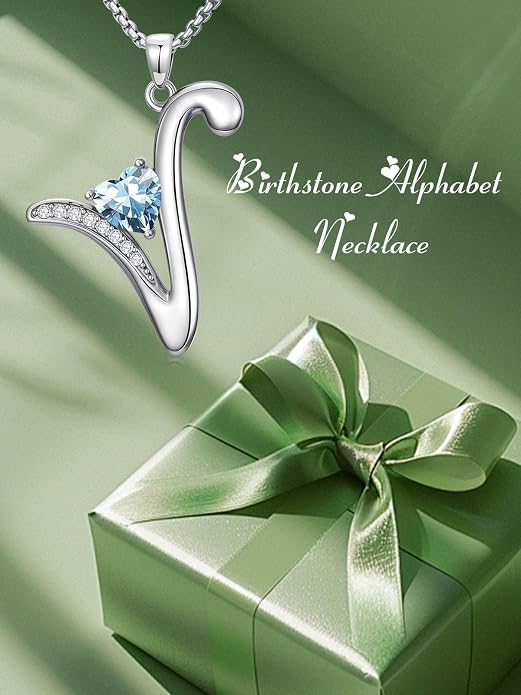 Birthday Gifts for Women Alphabet A to Z Initial Birthstone Pendant Necklaces for Women - 18k White Gold Plated Personalized Name Jewelry Anniversary Graduation Gifts for Wife Her Daughter Girlfriend(with Gift Box)