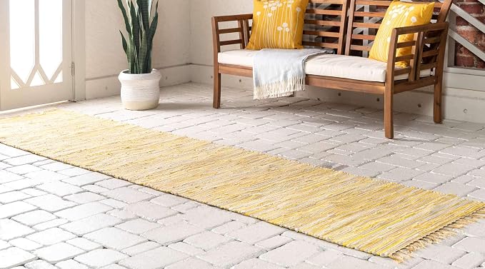 Unique Loom Chindi Cotton Collection Soft Hand Woven Natural Fiber Striped Area Rug, 2 ft 7 in x 9 ft 10 in, Yellow/Ivory
