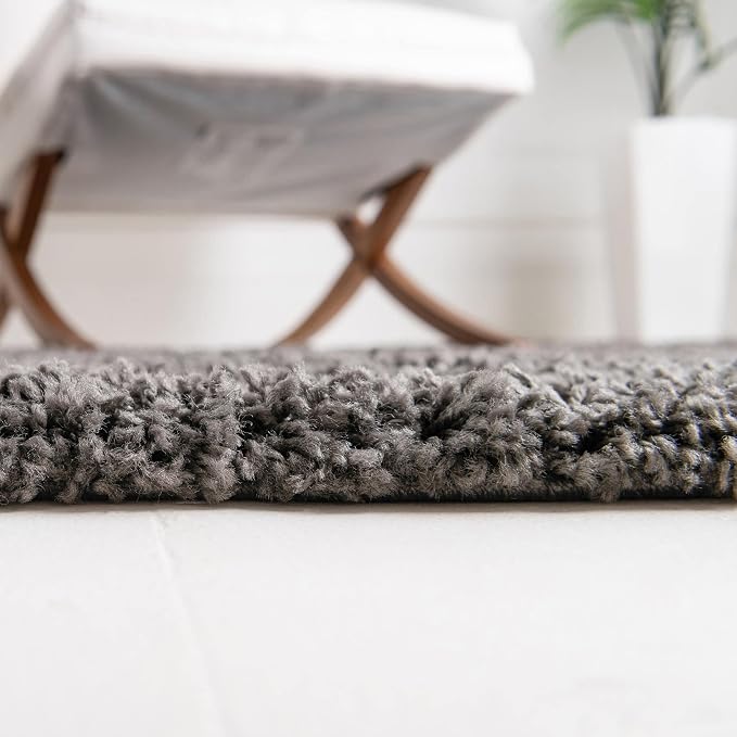 Unique Loom Solid Shag Collection Area Rug (4' Octagon, Graphite Gray)