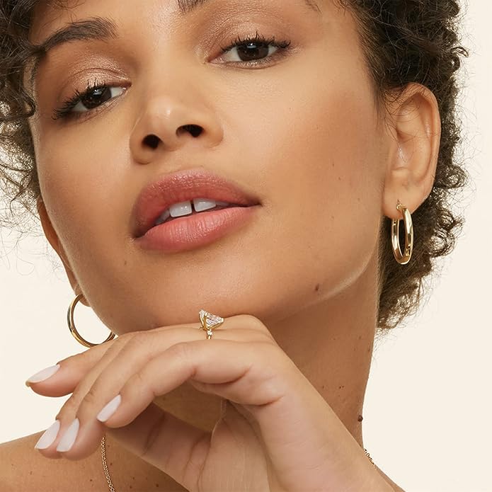 EXGOX Sterling Silver Hoop Earrings - Hypoallergenic, Lightweight, Chunky, 14K Real Gold Plated, Big Large Hoops for Women