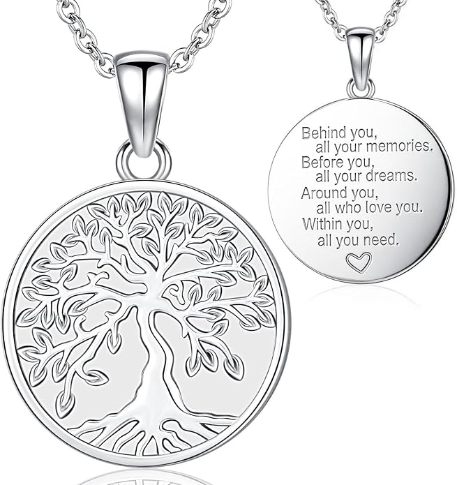 Aniu Tree of Life Necklace for Women, 925 Sterling Silver Mother of Pearl Family Palm Tree Charm Pendant Jewelry for Birthday Christmas Gift