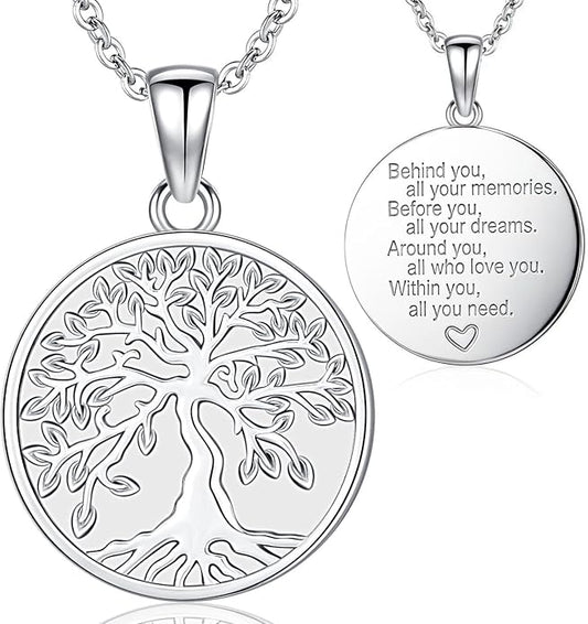 Aniu Tree of Life Necklace for Women, 925 Sterling Silver Mother of Pearl Family Palm Tree Charm Pendant Jewelry for Birthday Christmas Gift