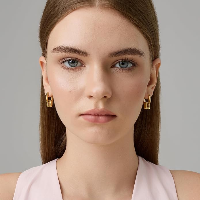 FRUMOS 18K Gold Plated Chunky Hoop Earrings for Women Fashion Thick Gold Hoops Set Jewelry for Birthday Christmas Gifts