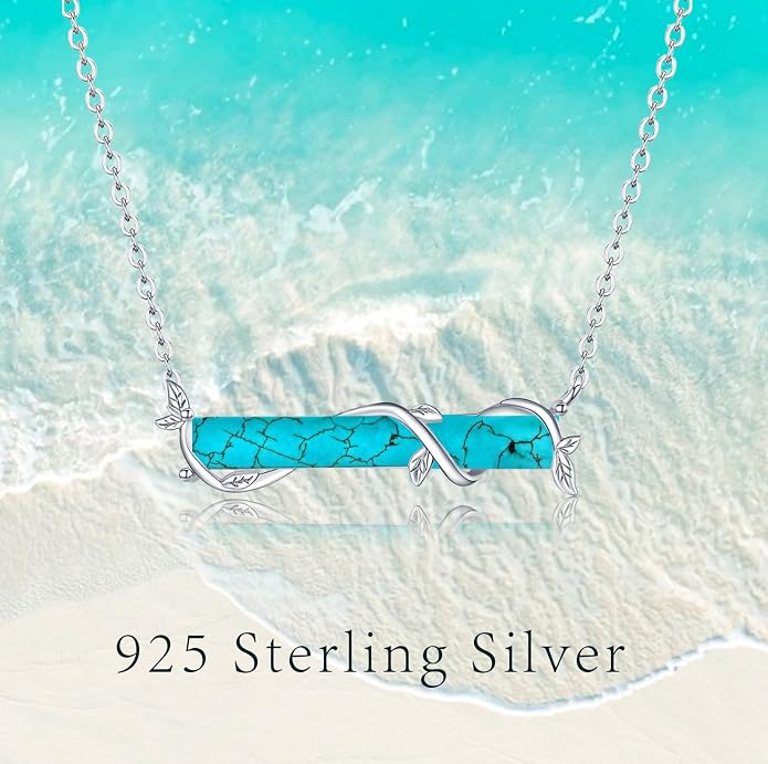 Bar Opal Leaf Necklace For Women S925 Sterling Silver White Opal Pendant with Leaf Charm Bar Pendant Jewelry Gift For Mom Daughter Wife