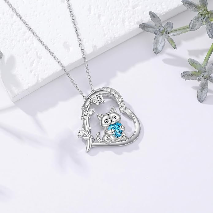 PELOVNY Teddy Bear Necklace for Women 925 Sterling Silver Bear/Highland Cow/Fox/Cat/Axolotl Birthstone Necklace Christmas Birthday Jewelry Gifts for Mom Daughter Wife Sister