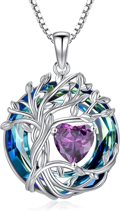TOUPOP Tree of Life Birthstone Necklace Sterling Silver Pendant Birthstone Necklaces with Blue Crystal Anniversary Birthday Jewelry for Women Mom Wife Her