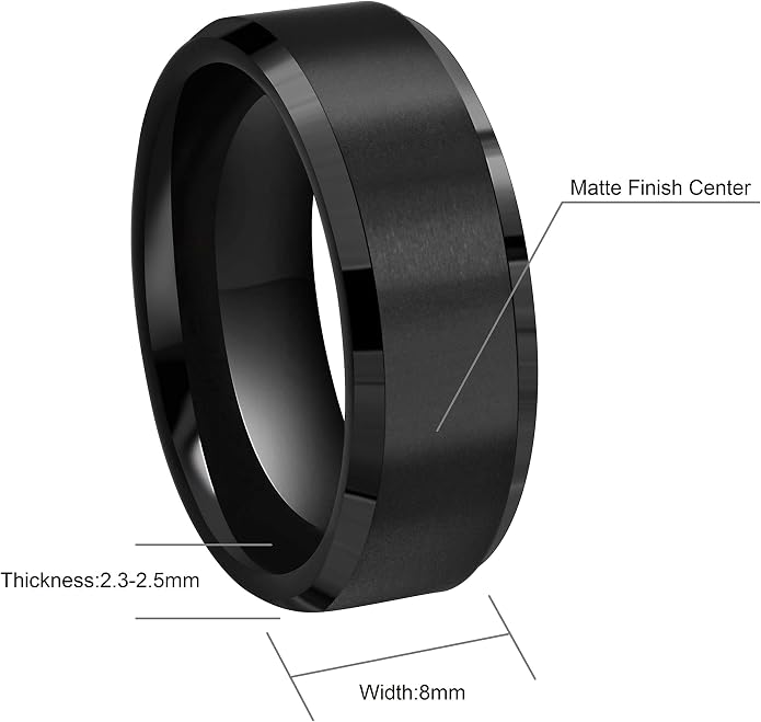 6mm 8mm 10mm Black Tungsten Wedding Band Ring Men Women Matte Finish Beveled Edges Comfort Fit Size 5 To 17