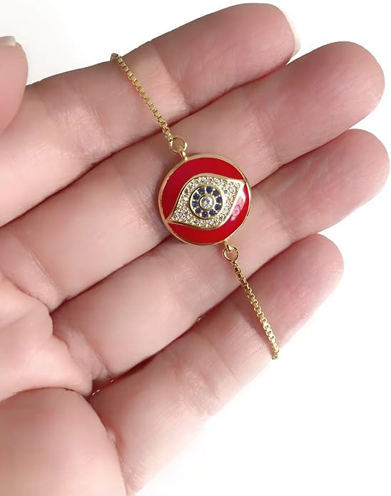 SIFRIMANIA Evil Eye Adjustable Sliding Bead Shiny Bracelet Lucky Charms Jewelry for Women of All Ages