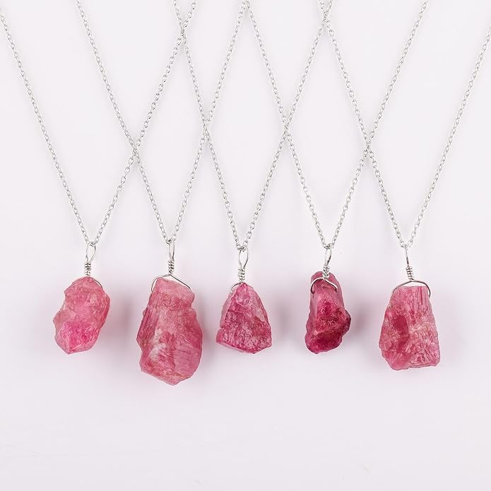 Raw Gemstone Dainty Pendant Necklace for Women, Trendy Healing Chakra Crystal, Birthstone Handmade 925 Sterling Silver Adjustable 18 inch Chain Jewelry, Birthday Gifts