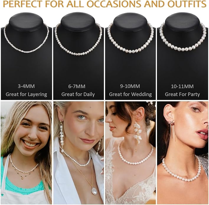 Natural Freshwater Baroque Pearl Necklace 14K Gold Plated Dainty Choker Necklace for Women Girls Snake Chain/Cuban Link/Paperclip/Ball Beaded Chain/Tennis Chain Fashion Jewelry for Gift