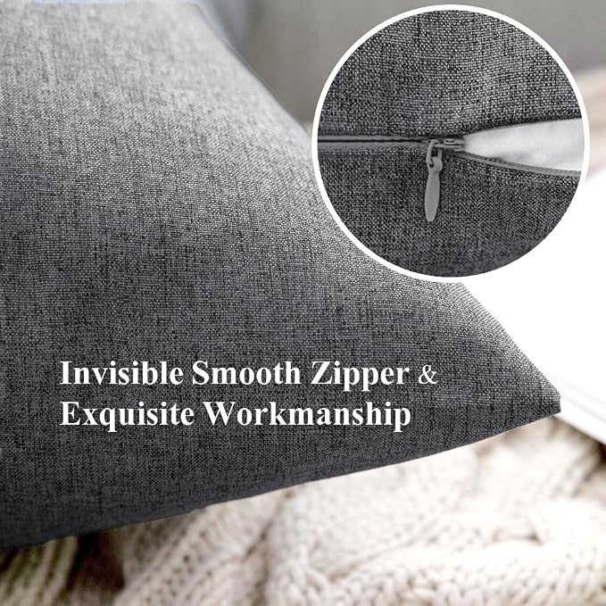 MIULEE Pack of 2 Decorative Outdoor Solid Waterproof Throw Pillow Covers Faux Linen Garden Farmhouse Cushion Cases for Patio Tent Balcony Couch Sofa 18x18 Inch Light Grey