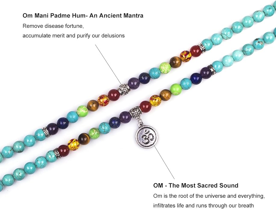 108 Mala Beads Necklace 7 Chakra Tree of Life Pendant Prayer Buddha Bracelets Healing Stone Yoga Men Women Jewelry