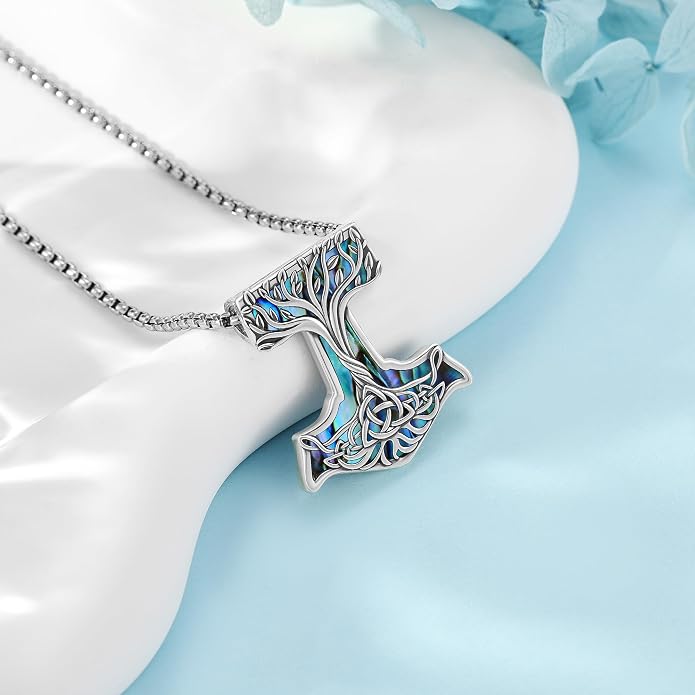 Mjolnir Hammer Necklace Sterling Silver Thor Hammer Pendant Necklace Nordic Viking Jewelry Gifts for Women